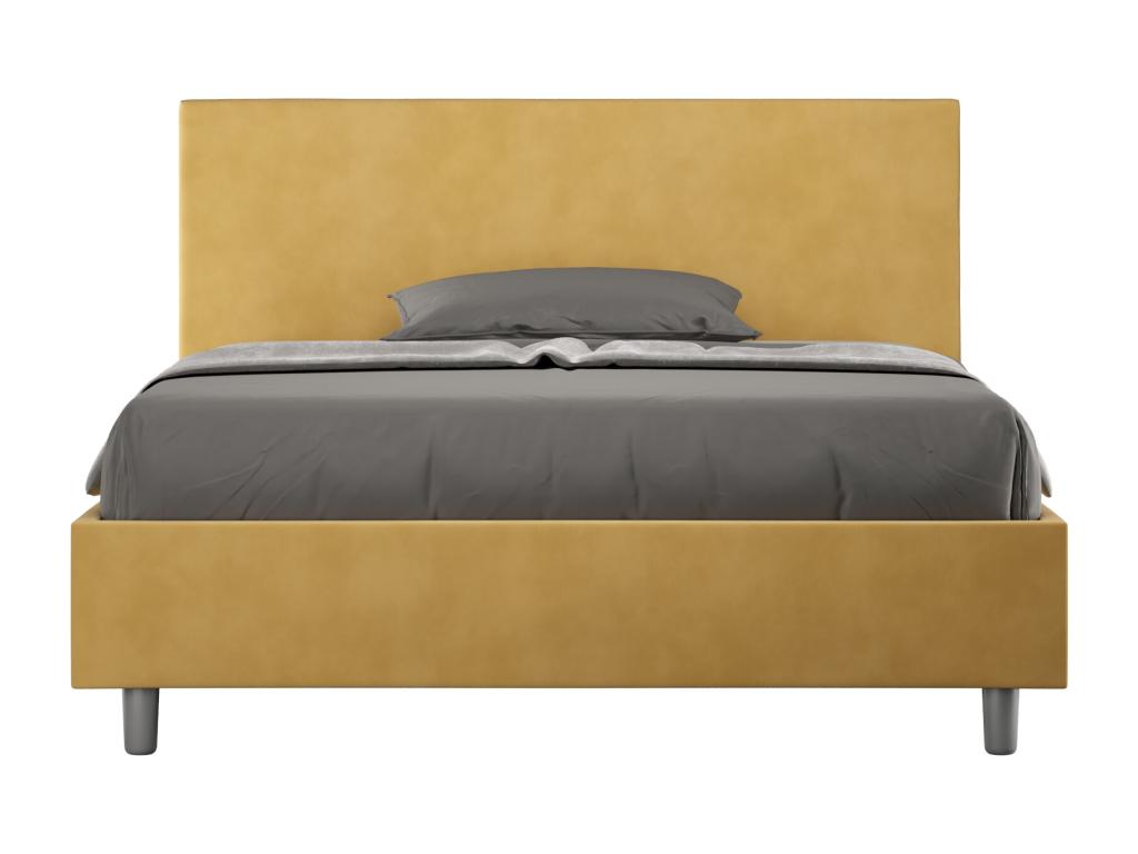 Lit double avec sommier rembourré 140x200 microfibre ocre Cosymeub JVKS29218