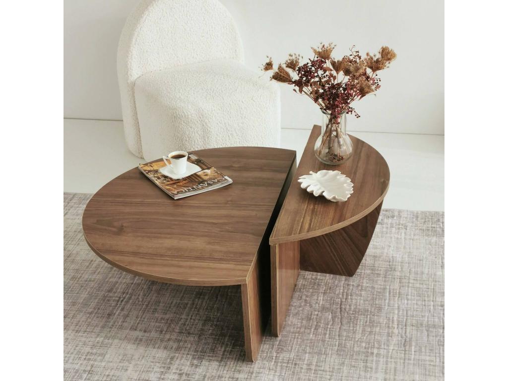 Table basse Cosymeub Table basse Porte-revues pour canapé Etagère de salon 90x90h35 cm Noyer Foncé AHOI37179