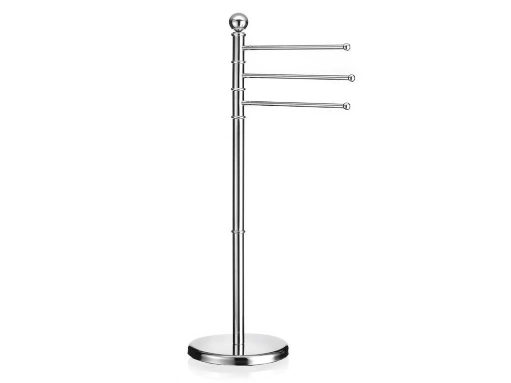 Porte-serviettes sur pied Cosymeub portant pour vêtements et linge de salle de bain avec 3 tringles pivotantes structure en métal chr MLKR45531