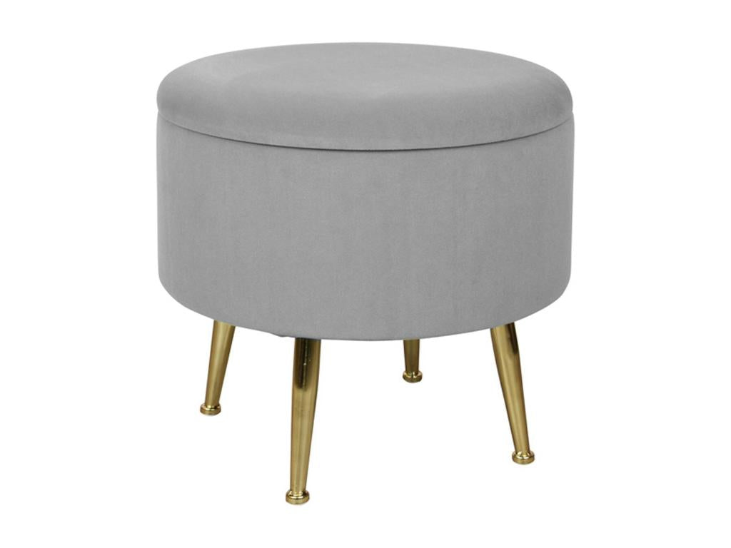 Tabouret pouf rond tissu gris pieds dorés Cosymeub lot de 2 CMFS05482