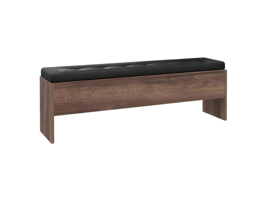 Banc coffre 165 cm décor chêne foncé assise capitonnée noir - Cosymeub OFDW27945