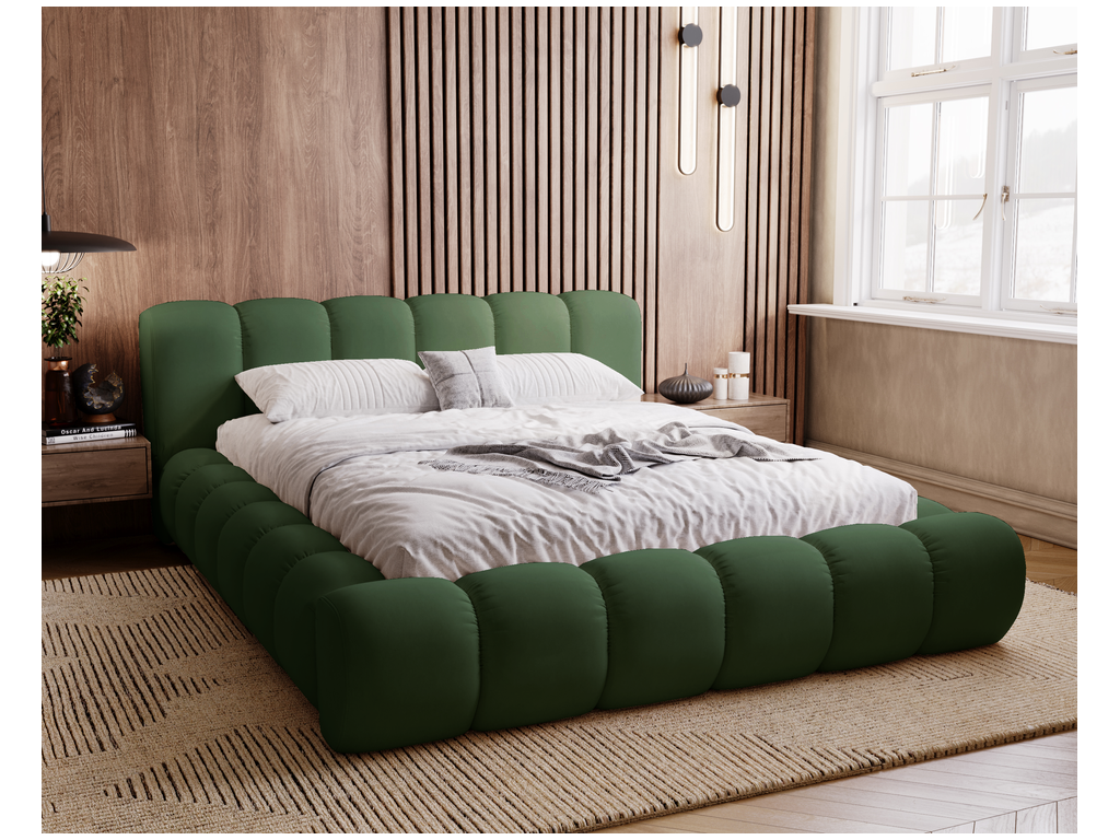 Cosymeub Lit avec sommier 140x200 Cloud - Lit rembourré Lit adulte - Lit double avec Rangement tête de lit - Velours Vert Cosymeub 61 CSWI61386