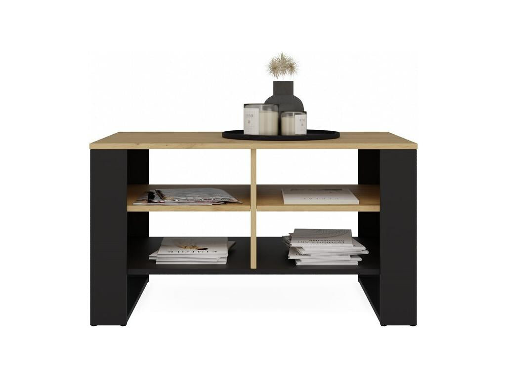 MINI - Table basse rectangulaire industrielle - 90x58x50 - Table basse avec deux étagères FLMP63088