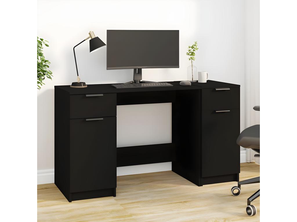 Bureau avec armoire latérale Noir Bois d'ingénierie LKVE86084