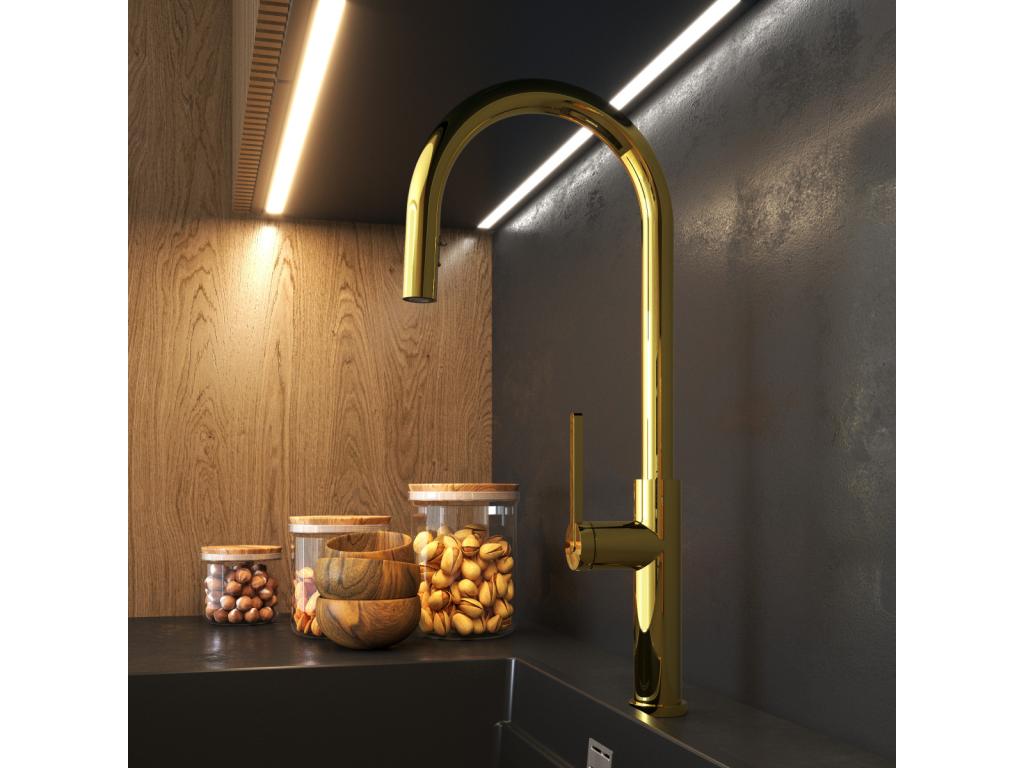 MITIGEUR DE CUISINE AVEC DOUCHETTE EXTRACTIBLE OR HAUTE PRATI ROBINET DOUBLE FONCTION YYVB34519