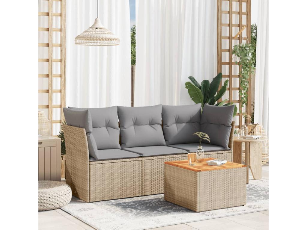 Salon de jardin avec coussins 4pcs méCosymeub beige résine tressée BZOB00390