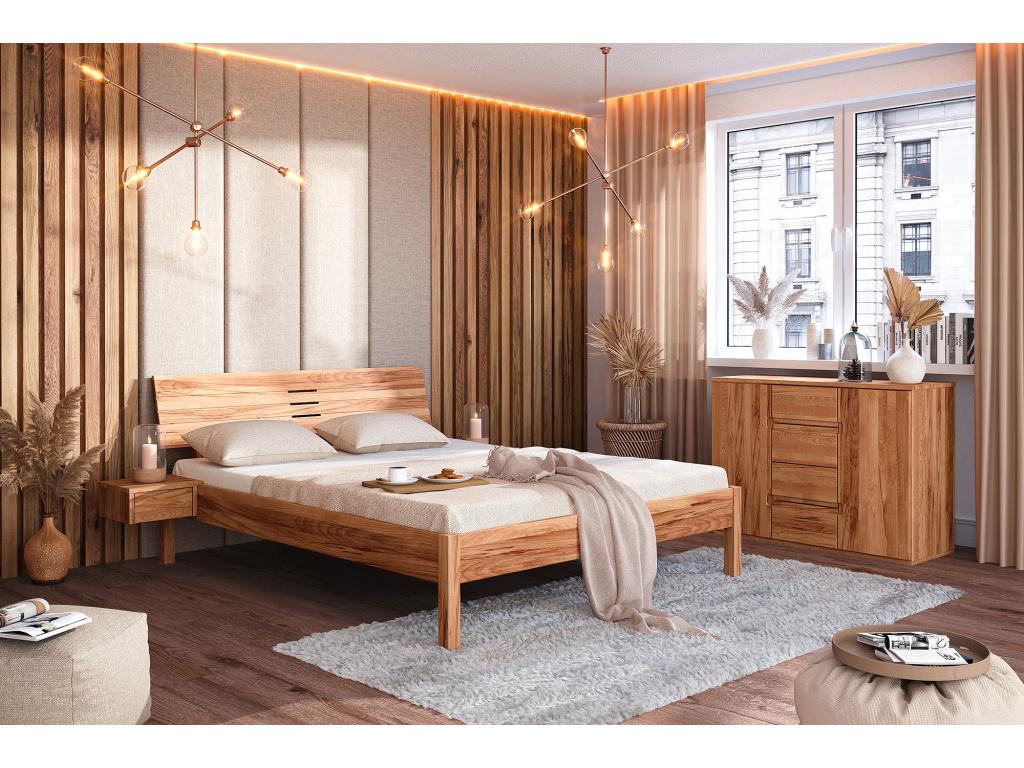 VENTO - Lit avec tête de lit en bois de coeur de hêtre huilé naturel 180x200 QBCB27658