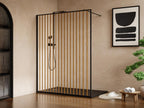 Paroi de douche à l'italienne en aluminium - Effet bois et noir mat - 140x200 cm - Cosymeub ENKF06493