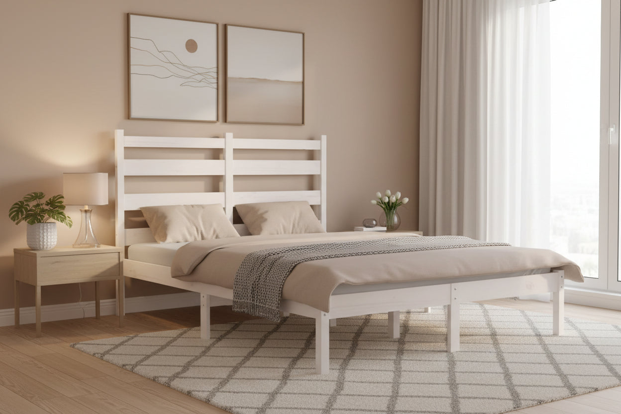 Cadre de lit sans matelas blanc bois massif 140x190 cm EFJY45752