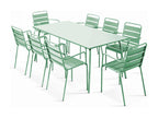 Ensemble table de jardin et 8 fauteuils en métal vert sauge - Artigeo RZNY27299
