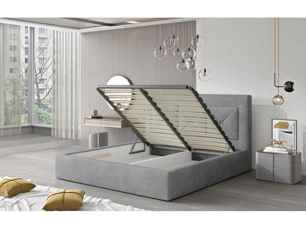 Lit double rembourré en velours Cosymeub-Couleur Marron clair-160x200-Version coffre de rangement CIOJ95951