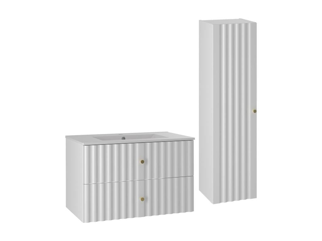 Ensemble meuble simple vasque encastrée 80cm et colonne Cosymeub Blanc FEAI49839
