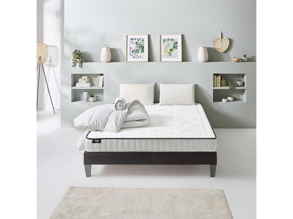 Artigeo - Pack Prêt à dormir CRISTAL 90x200 cm - Matelas Mémoire de forme Sommier Bois Accessoires MVQY92450