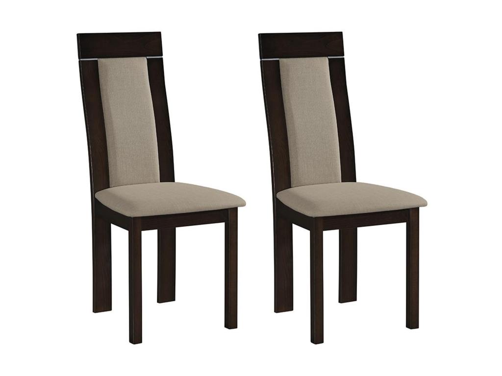 Lot de 2 chaises Cosymeub - Hêtre et tissu - Coloris Noyer et Beige AKNK83950