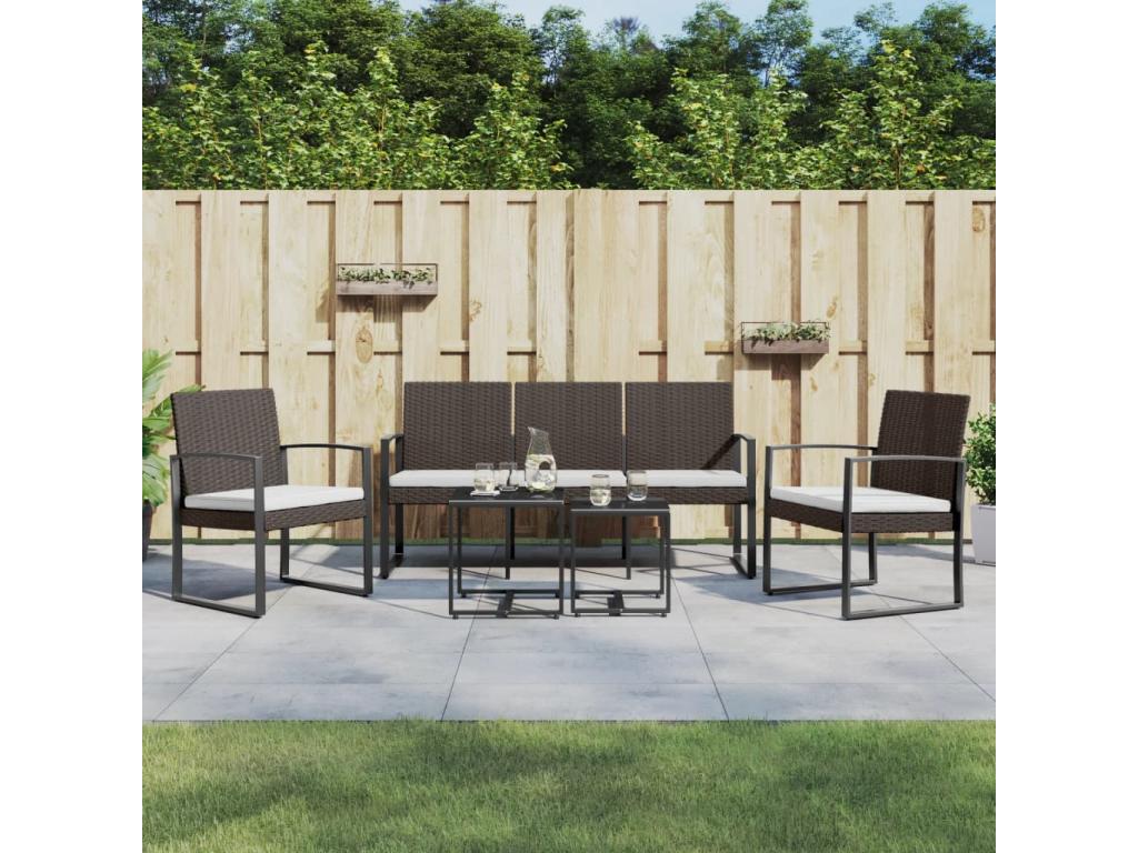 Ensemble à manger de jardin avec coussins 5 pcs marron rotin PP PDXJ86846