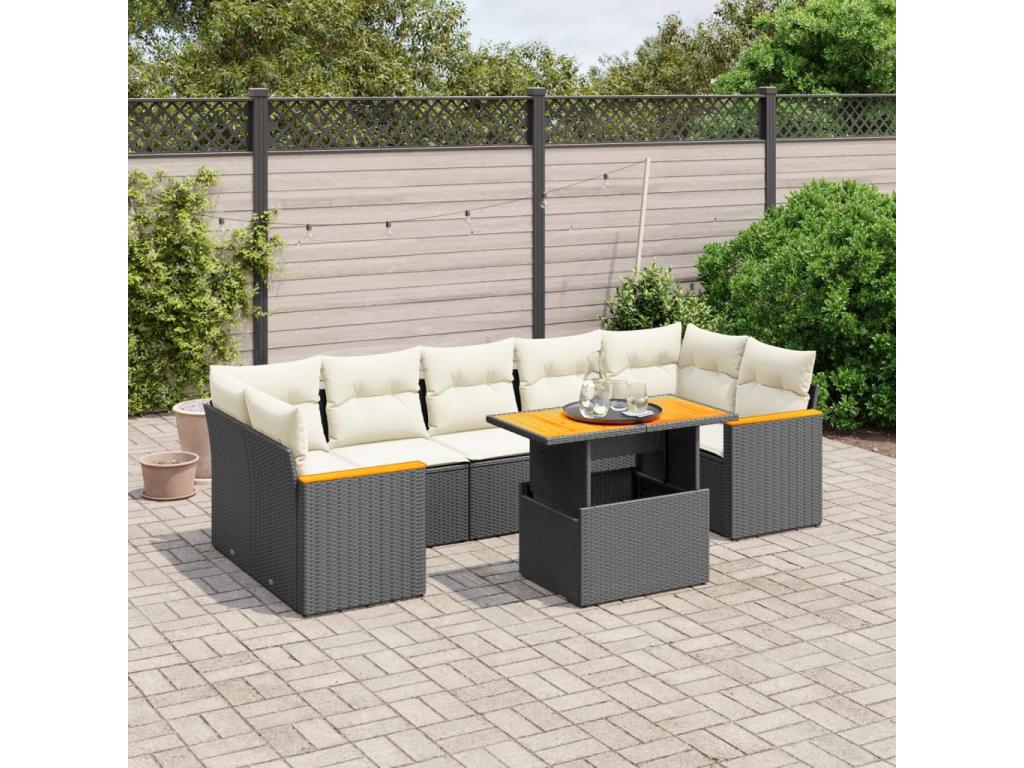 Salon de jardin 8 pcs avec coussins noir résine tressée SXAQ76929