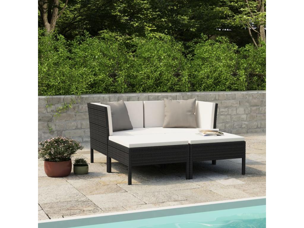 Salon de jardin 4 pcs avec coussins Résine tressée Noir 17 KLNI84515