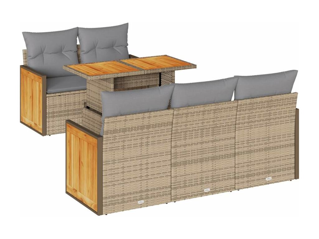 Salon de jardin 6 pcs avec coussins beige résine tressée Cosymeub ZTCO37827