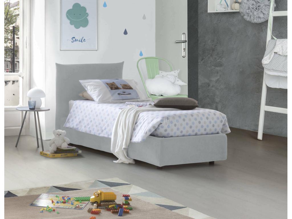 Lit simple Cosymeub Lit coffre avec revêtement en tissu Made in Italy Ouverture frontale adaptée pour matelas 80x190 cm Blanc UJSI30188