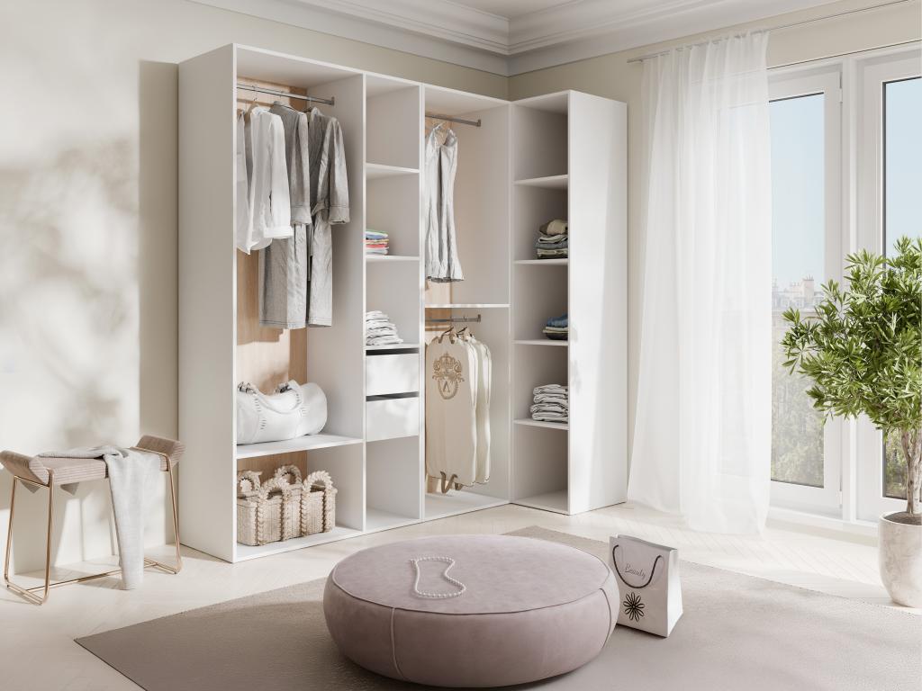 Dressing d'angle modulable - L182,5 cm - Blanc et naturel - Cosymeub QKLD75634