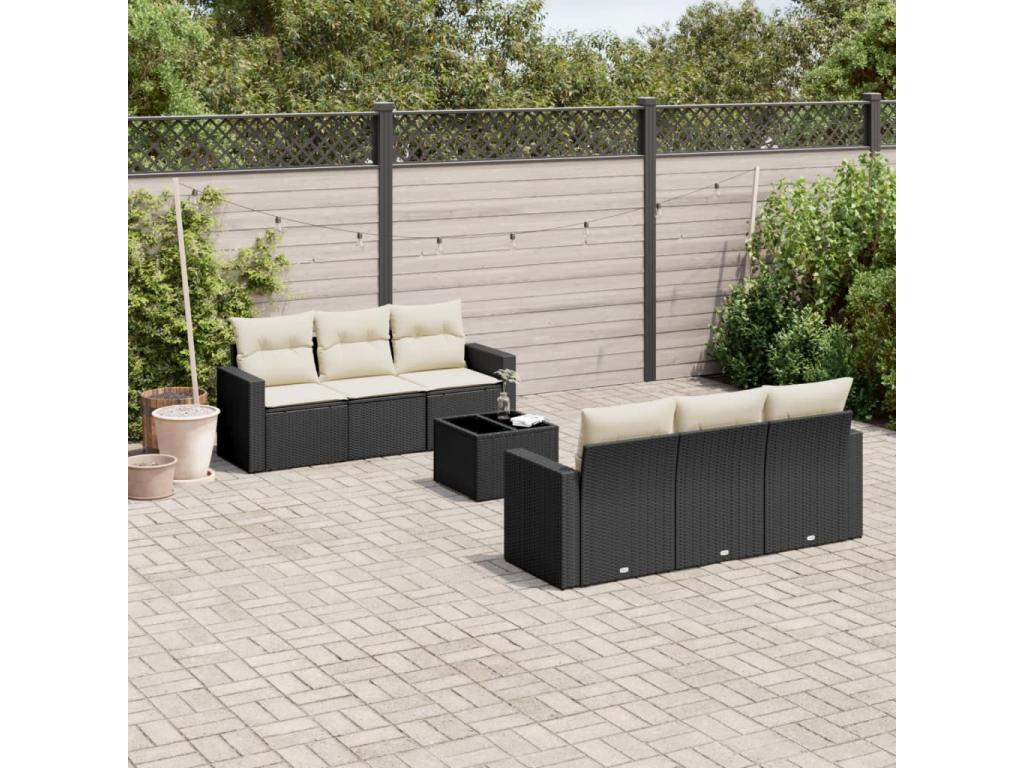 Salon de jardin 7 pcs avec coussins noir résine tressée YYBI25131