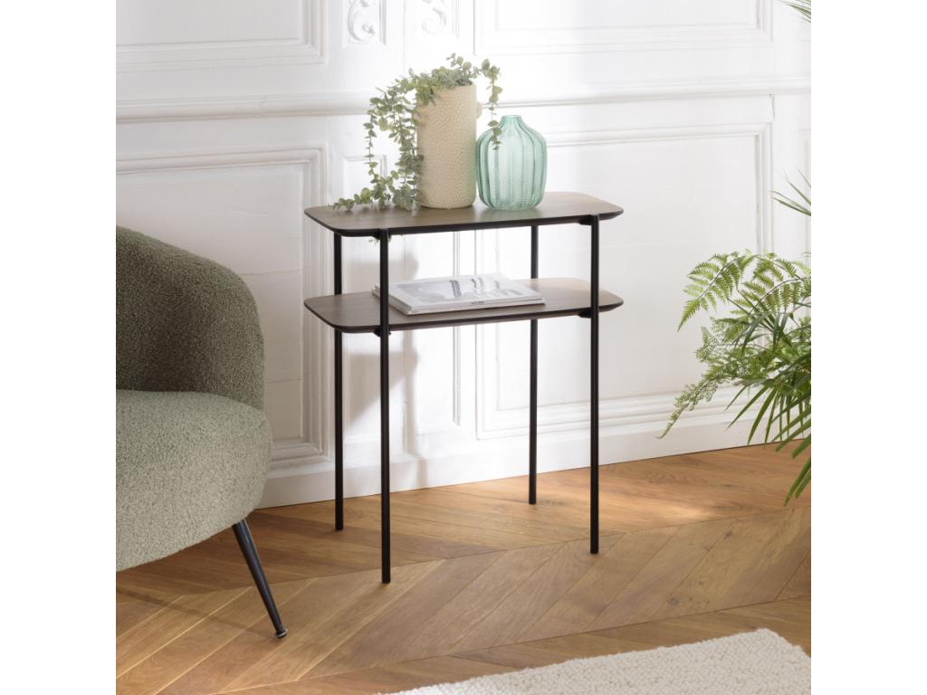 FLEUR - Table d'appoint double plateau couleur moka pieds métal noir JZVJ46228