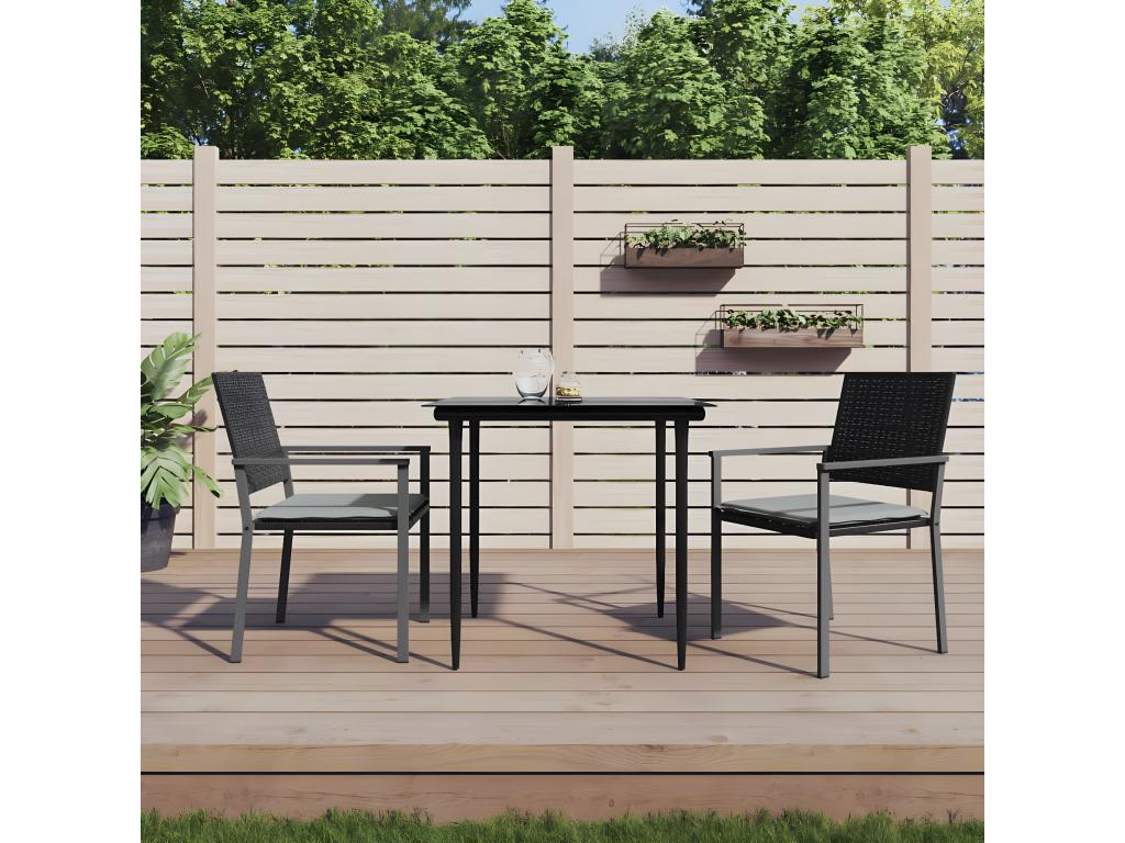 Chaises de jardin et coussins lot de 2 noir 54x62,5x89 cm rotin AEFY59960