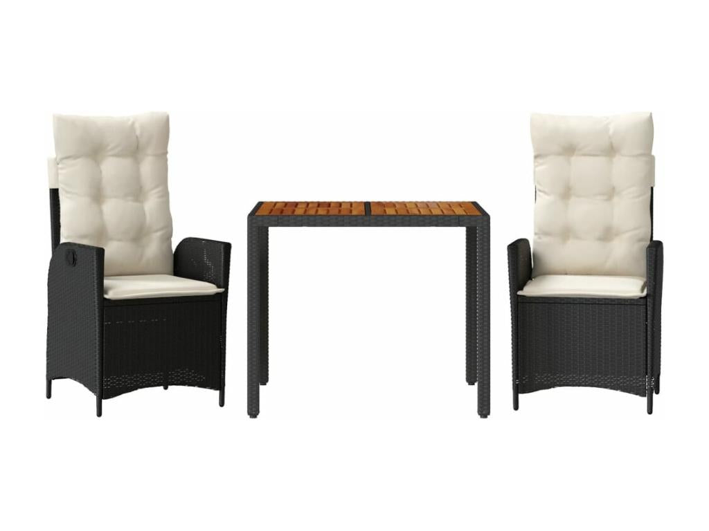 Ensemble à manger de jardin avec coussins 3 pièces Noir ZWYJ54479