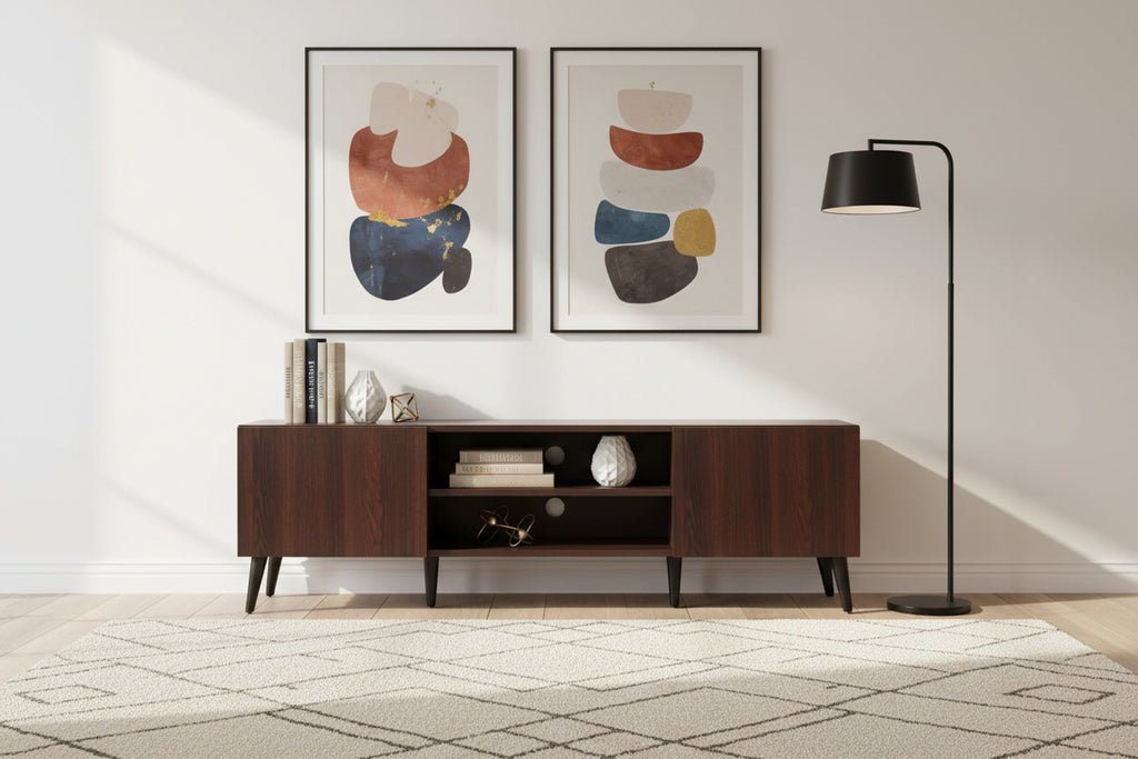 meuble tv Cosymeub mélaminé noyer-wengé 150x32x46 cm ZXKN57530