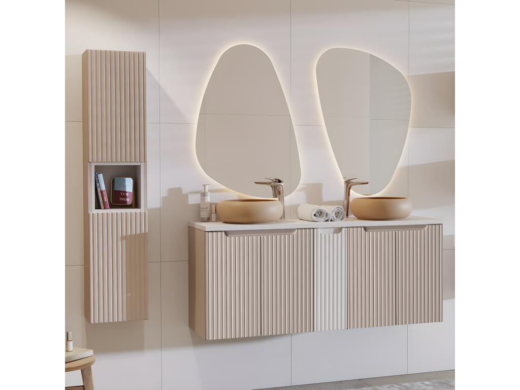 Meuble double vasque 140cm 5 portes Cosymeub Cachemire et Blanc MYPI60195