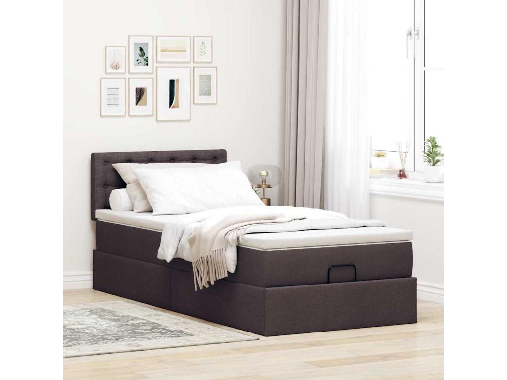 Lit ottoman avec matelas marron foncé 90x200 cm tissu RHRX94977