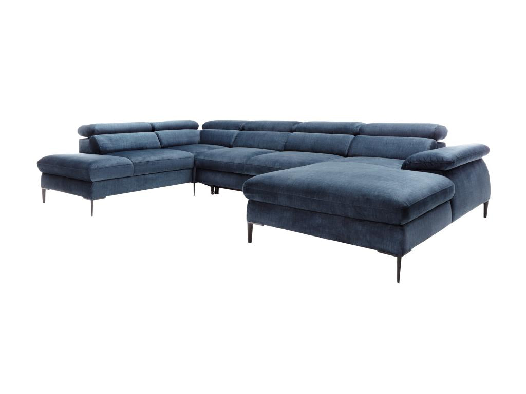 Grand canapé d'angle droit panoramique convertible en velours bleu nuit SEPINA de Cosymeub XFGK67528