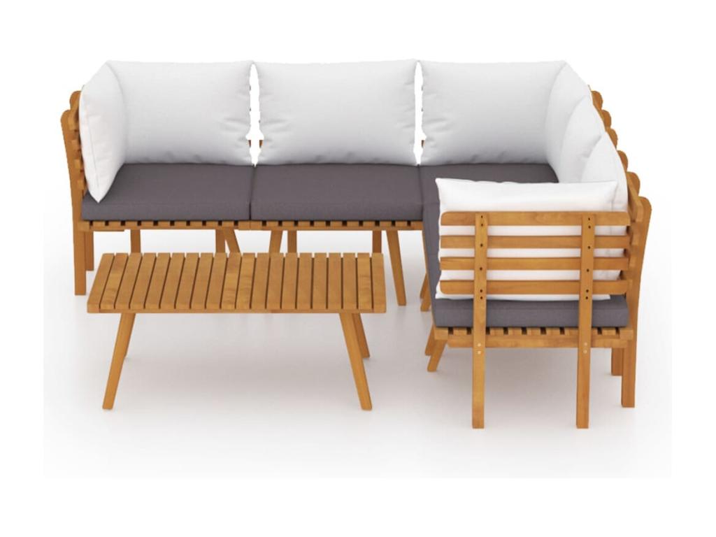 Salon de jardin 6 pcs avec coussins Bois d'Cosymeub solide URLI77699