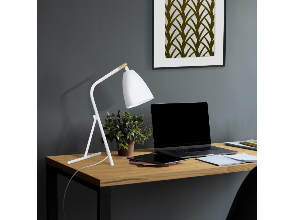Lampe de bureau bipied métal blanc doré 40 cm. PCWH05393