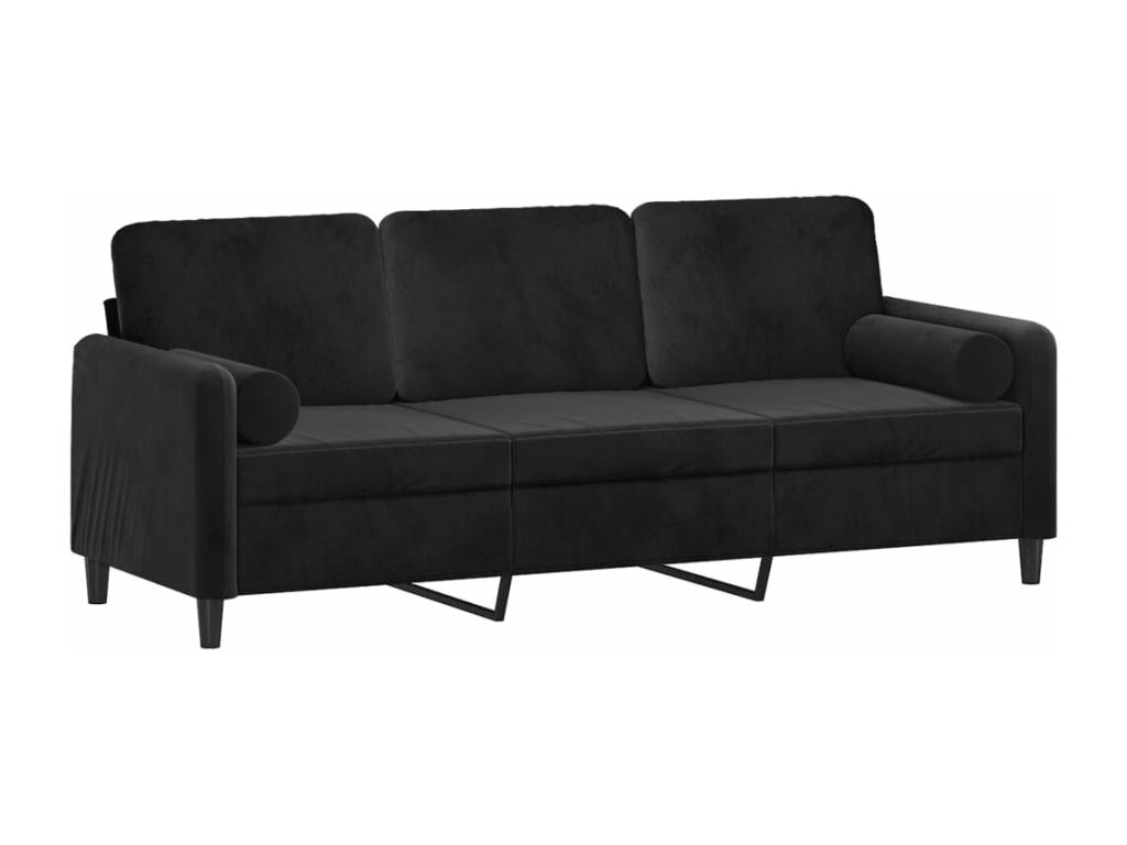 Canapé 3 places avec oreillers décoratifs noir 180 cm velours UQTE85271