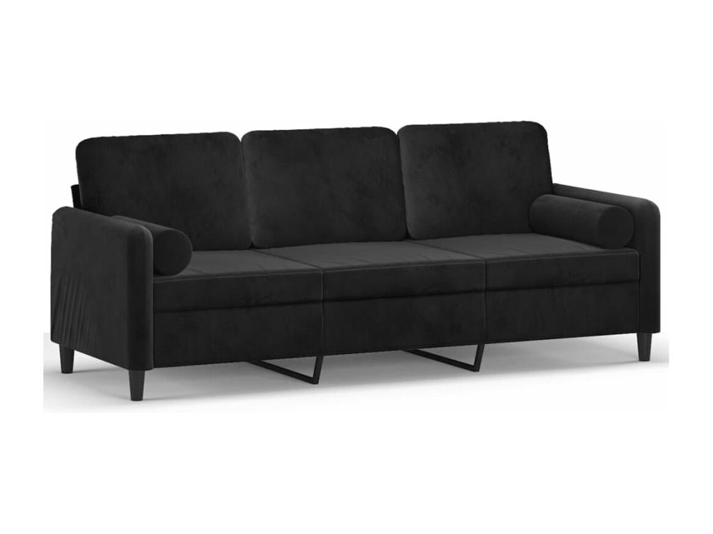 Canapé 3 places avec oreillers décoratifs noir 180 cm velours UQTE85271